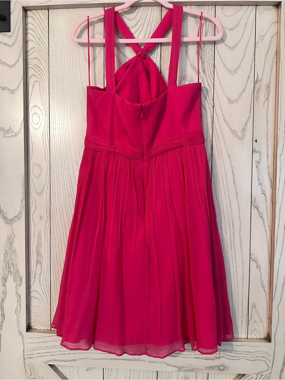 J. Crew Bright Fuchsia Chiffon Halter Pleated Cocktail Dress